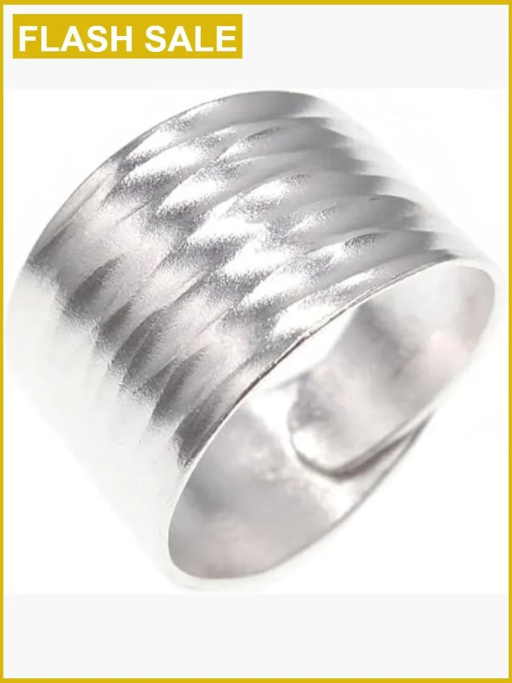 Hammered 925 Sterling Silver Adjustable Wide Cuff Band Ring